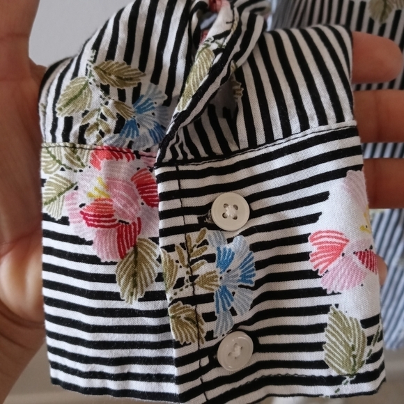 Como Vintage Long Sleeves Striped Floral Hi-Lo Button up Shirt Size small - Picture 4 of 14